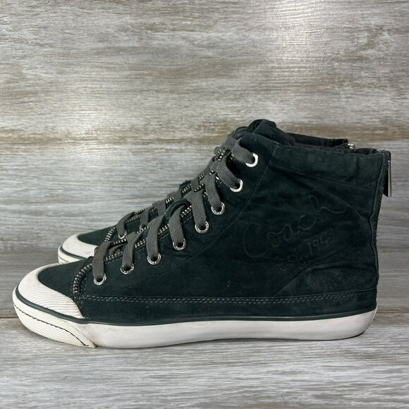 Coach Women’s Fatima Hi-Top Suede Back Zip Sneakers Size 9.5 B - Picture 1 of 9